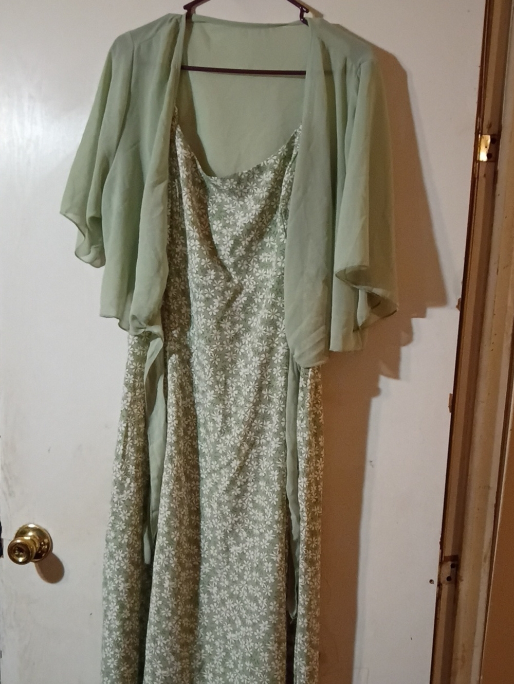 Light Green Floral Slip Dress with Sheer Bolero